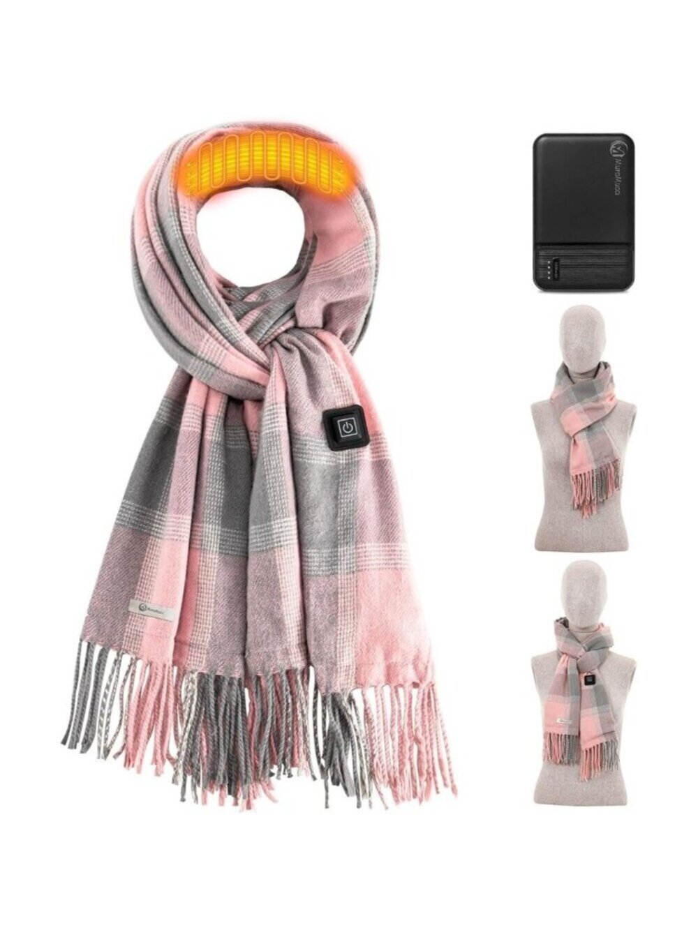 Women Pink Rechargeable Neck Warmer Scarves Intelligent Electric Heating Scarf